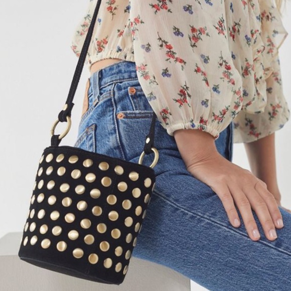 Urban Outfitters Handbags - URBAN OUTFITTERS Black Suede Studded Bucket Bag